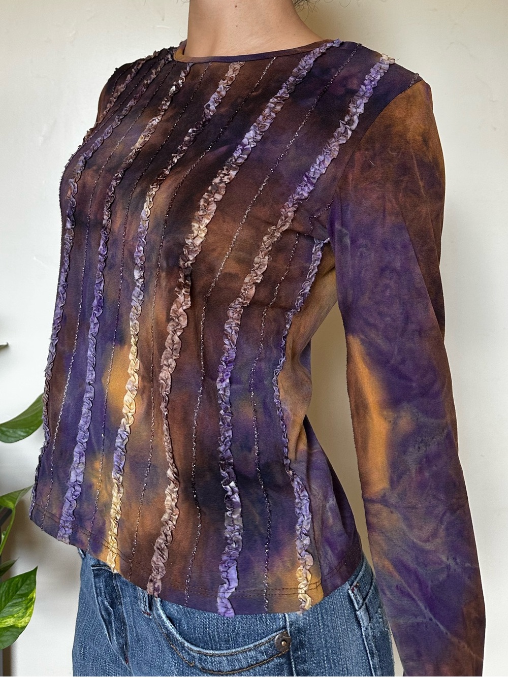 Purple and Brown Tie-Dye Long Sleeve Top